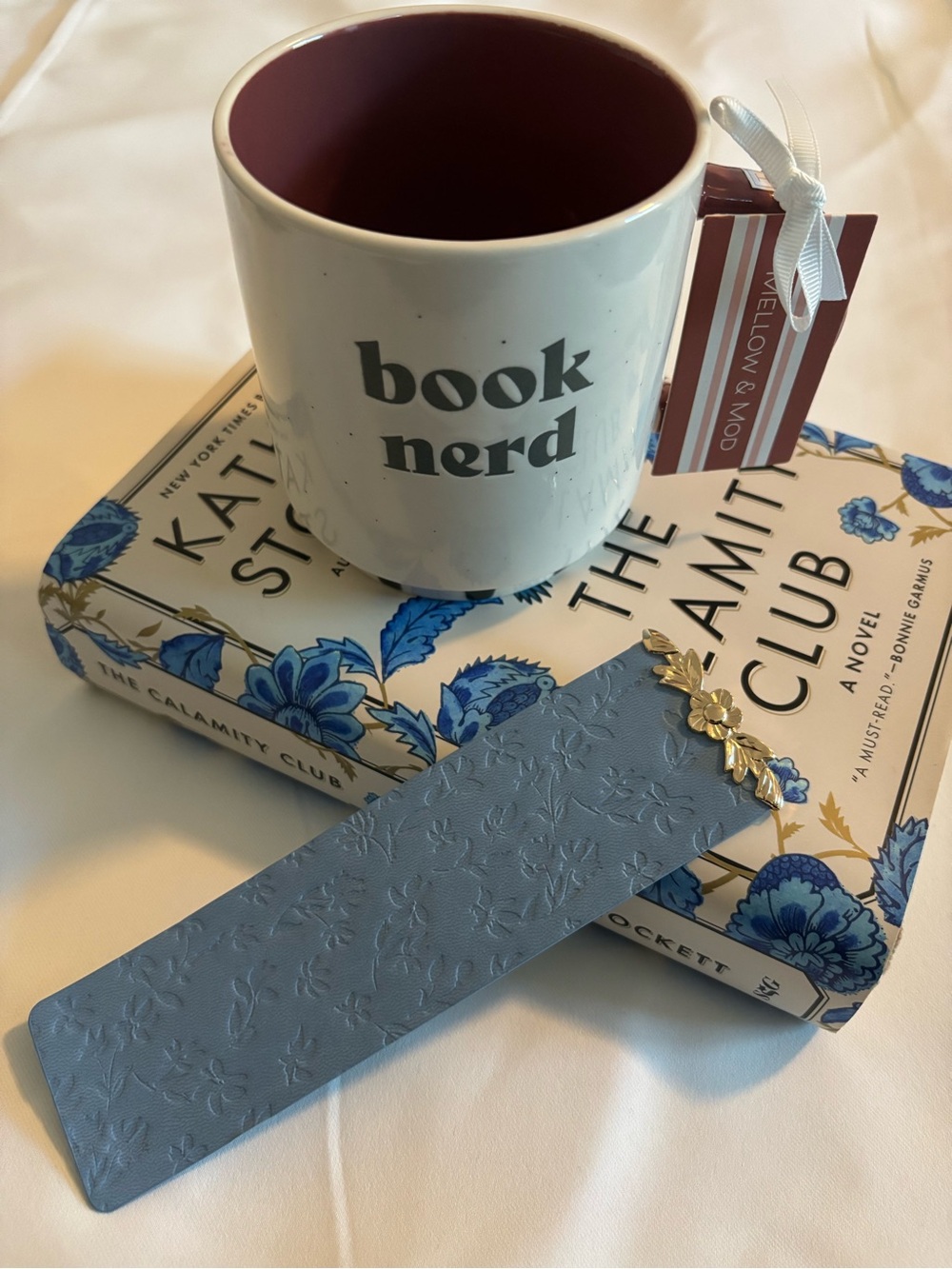 Book Nerd Mug And Blue Floral Bookmark Gift Set